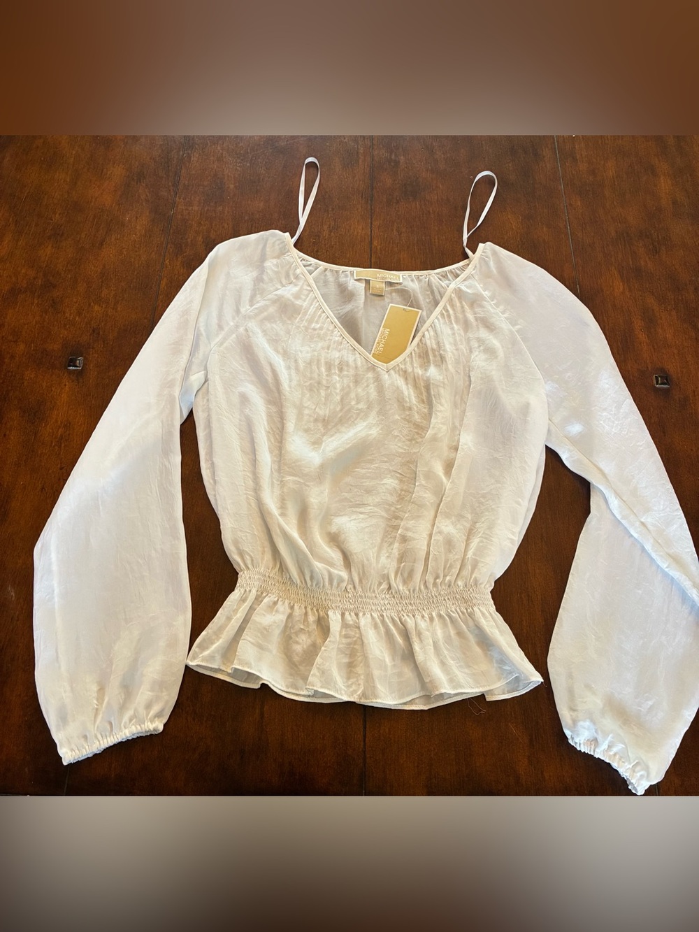 MICHAEL Michael Kors White Peplum Long-Sleeve V-Neck Top